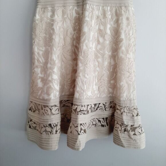 TADASHI SHOJI Embroidered Lace Cap Sleeve Blouson Knee Length Cream Dress Sz 6 - Picture 13 of 15